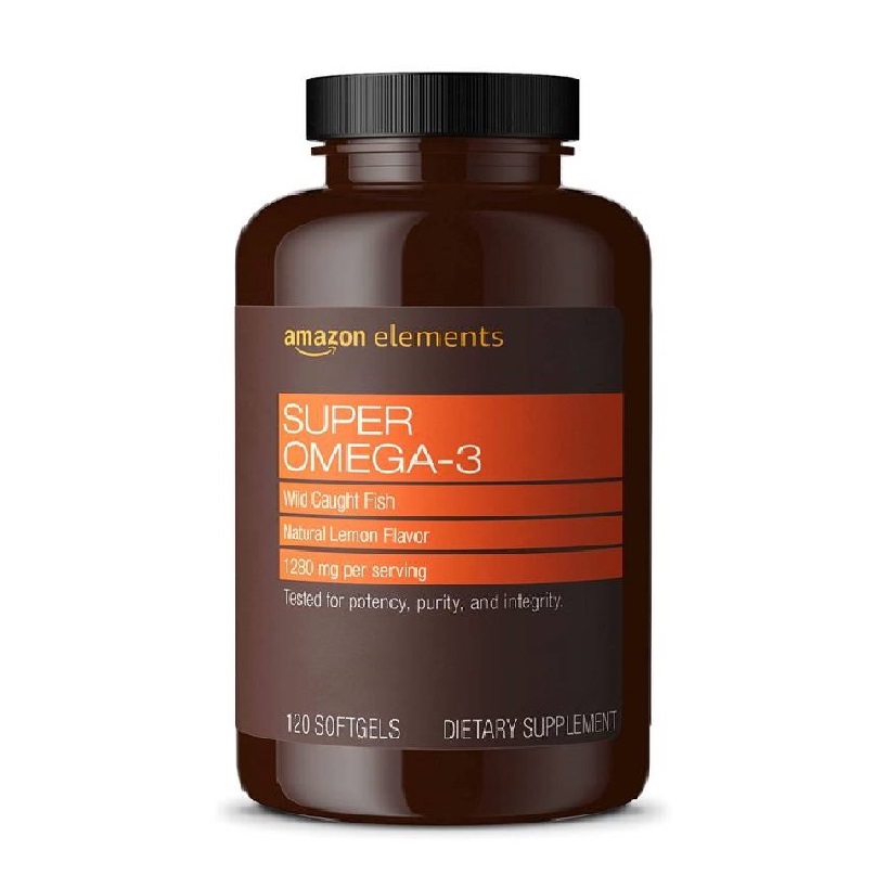 Amazon Elements Super Omega-3 с натуральным вкусом лимона - жирные кислоты EPA и DHA Omega-3 - 120 мягких капсул