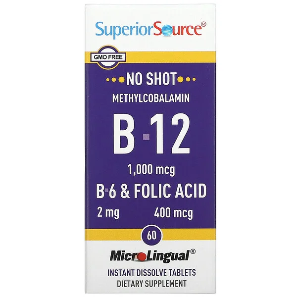 Superior Source, метилкобаламин (витамин B-12), витамин B-6 и фолиевая кислота, 100 быстрорастворимых таблеток MicroLingual