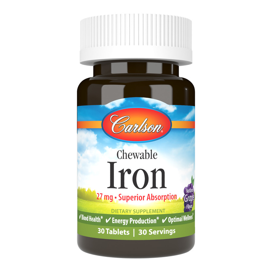 Железо, натуральный виноградный вкус, Chewable Iron, Carlson Labs, 27 мг, 30 таблеток
