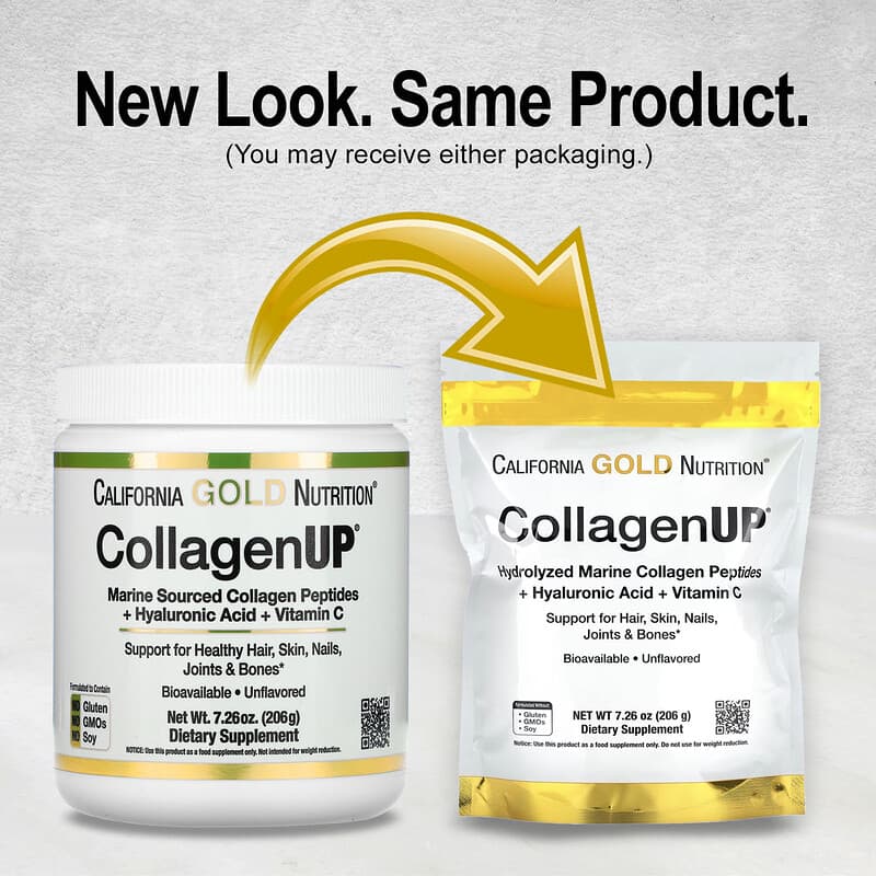 California Gold Nutrition, CollagenUP, гидролизованный морской коллаген, гиалуроновая кислота и витамин C, без вкусовых добавок, 204 г
