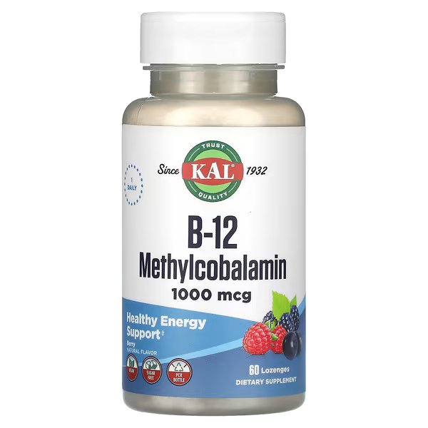 KAL, Метилкобаламин B-12, ягодный, 1000 мкг, 60 шт.