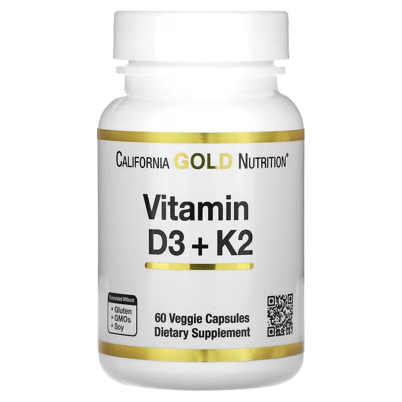 California Gold Nutrition, витамины D3 и К2, 60 растительных капсул