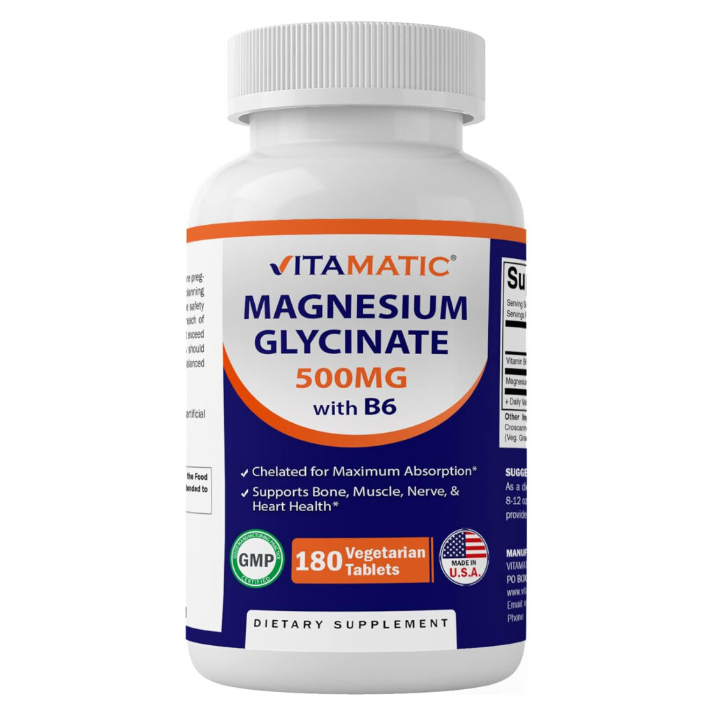 Vitamatic глицинат магния 500 мг – 180 таблеток – витамин B6 – поддерживает здоровье мышц, суставов и сердца