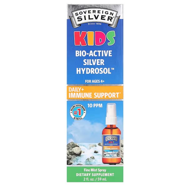 Sovereign Silver, Kids Bio-Active Silver Hydrosol, спрей для поддержки иммунитета, для детей от 4 лет, 12 мкг, 59 мл