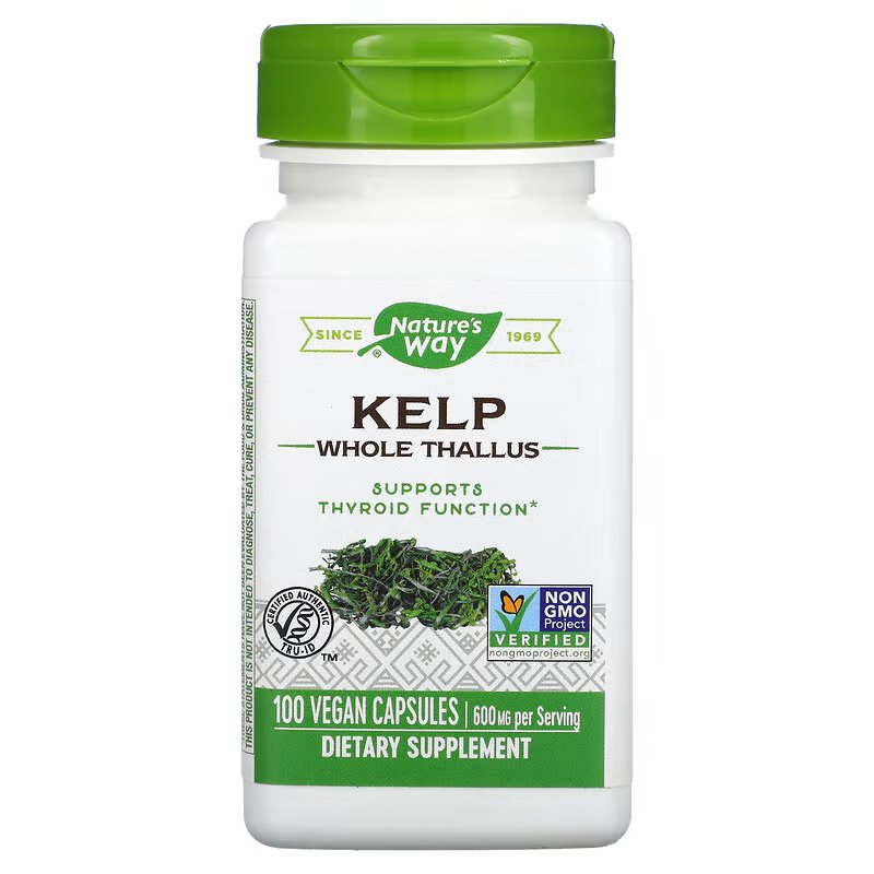 Nature's Way,Для щитовидной железы Йод  Kelp 600 мг, 100 веганских капсул