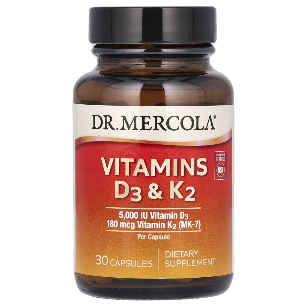 Dr. Mercola, витамины D3 и K2 5000iu , 30 капсул