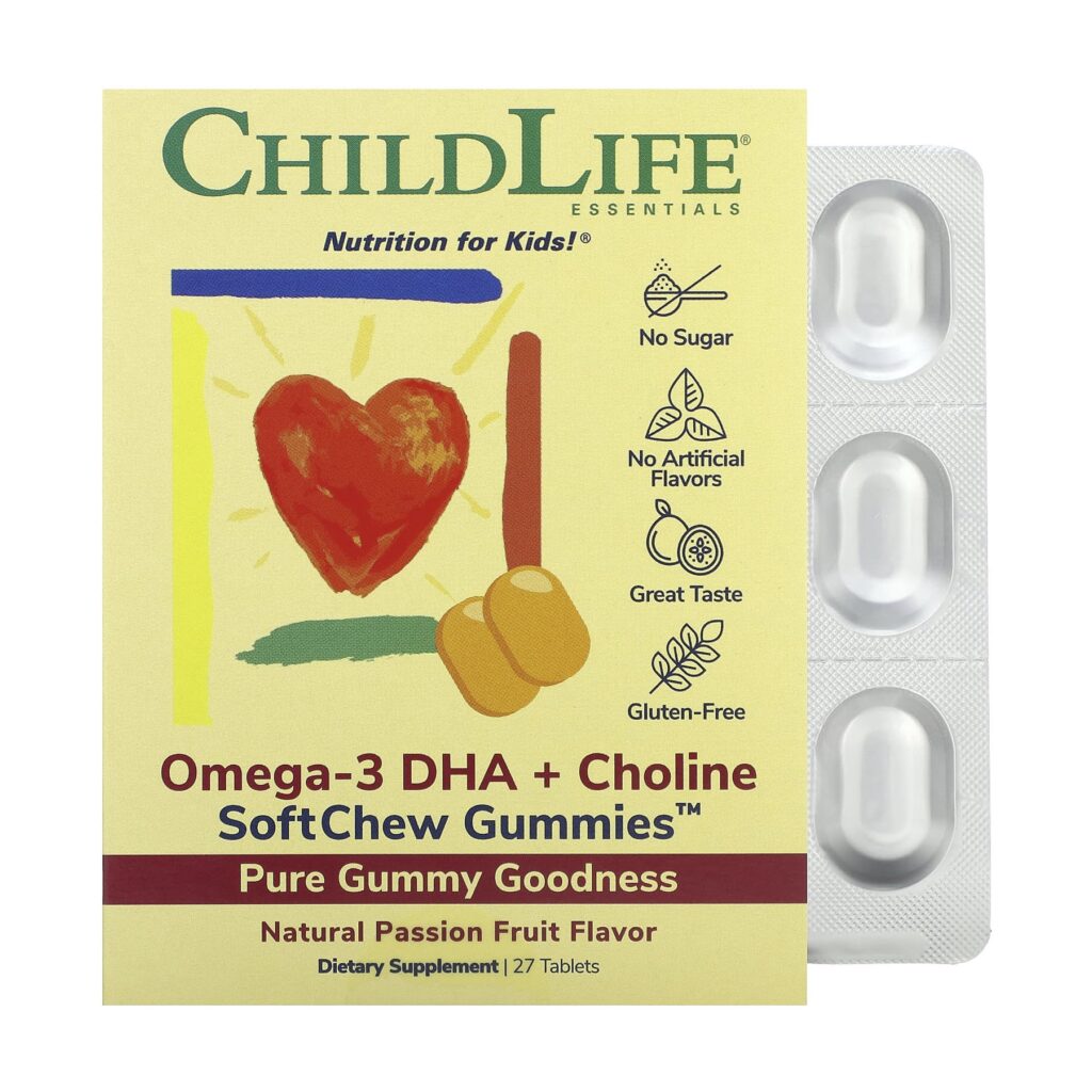 ChildLife Essentials, Essentials, омега-3 с ДГК и холином, жевательные таблетки SoftChew Gummies, со вкусом маракуйи, 27 таблеток