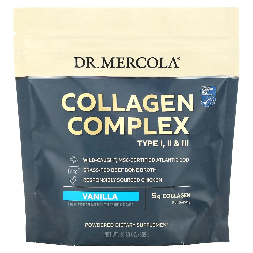 Dr. Mercola, Collagen Complex Type l, ll & lll, ваниль, 5 г, 309 г
