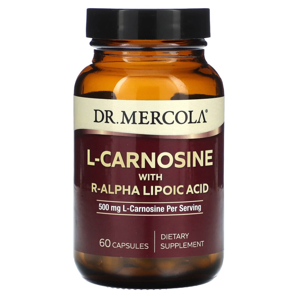 Dr. Mercola, L-карнозин с R-альфа-липоевой кислотой, 500 мг, 60 капсул (250 мг в 1 капсуле)