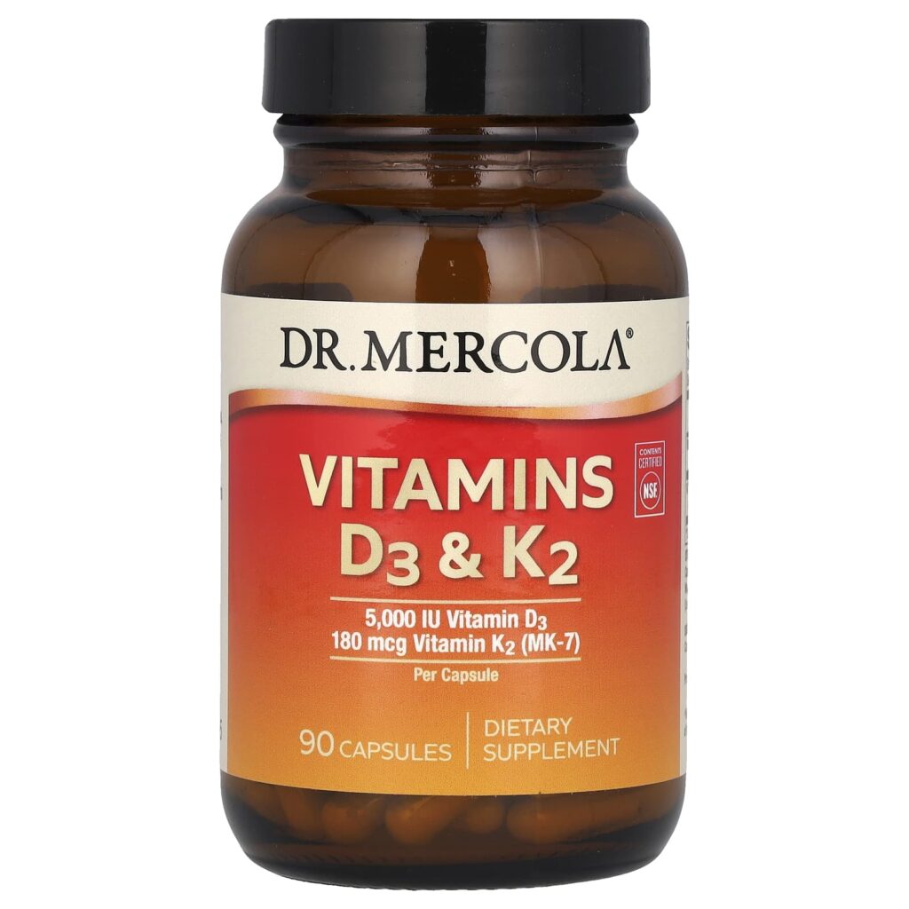 Dr. Mercola, витамины D3 и K2, 90 капсул